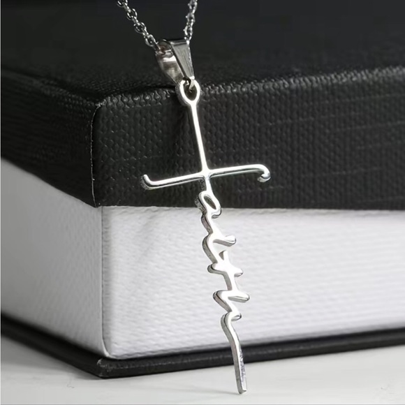 SILVER BAR FAITH PENDANT NECKLACE - Picture 3 of 4